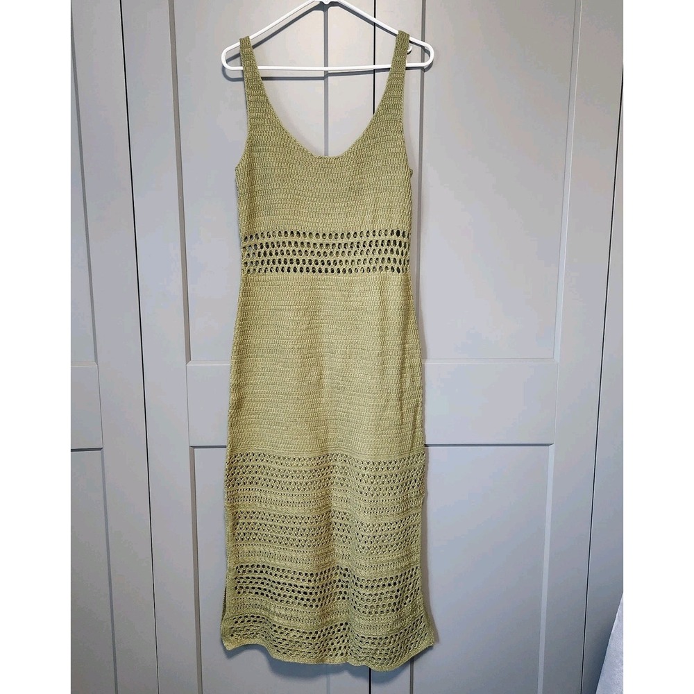 American Eagle Sage Green Crochet Dress Large Boho Coastal Beach Coverup Midi L